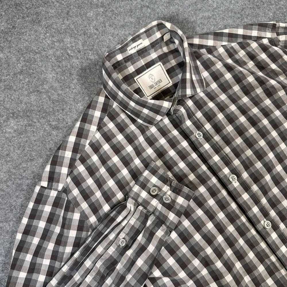 Todd Snyder Shirt Mens Medium Gray Brown Check Plaid Button Down Long Sleeve